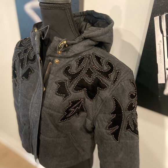 Free People Fleur De Lis Denim Puffer Jacket / Washed Black - Picture 4 of 11